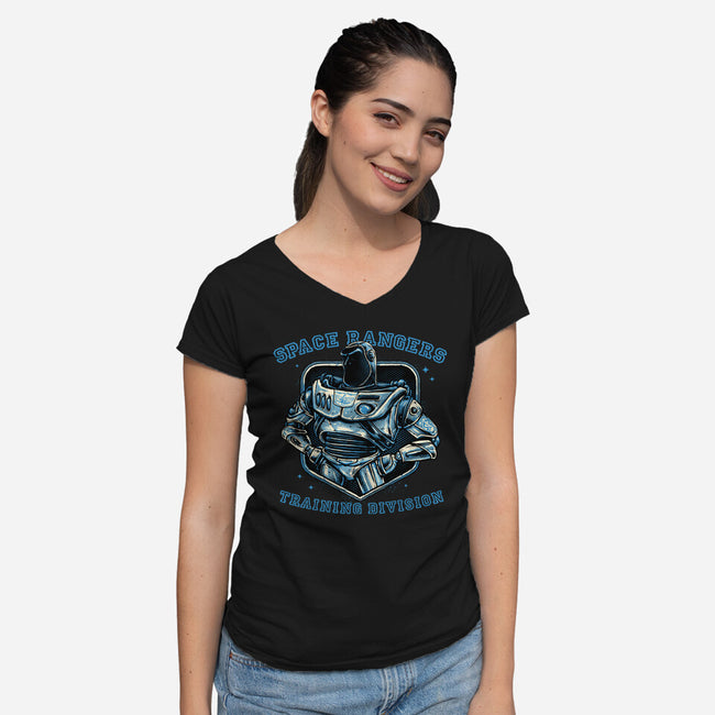Space Rangers Training Division-Womens-V-Neck-Tee-glitchygorilla