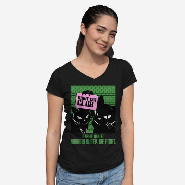 Night Cat Club-Womens-V-Neck-Tee-fanfabio