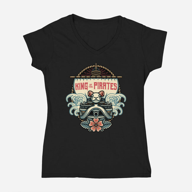 King Of The Pirates Insignia-Womens-V-Neck-Tee-glitchygorilla