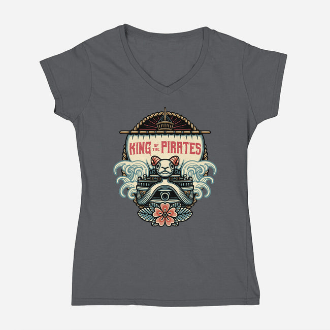King Of The Pirates Insignia-Womens-V-Neck-Tee-glitchygorilla