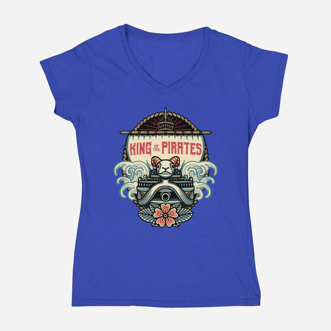 King Of The Pirates Insignia-Womens-V-Neck-Tee-glitchygorilla
