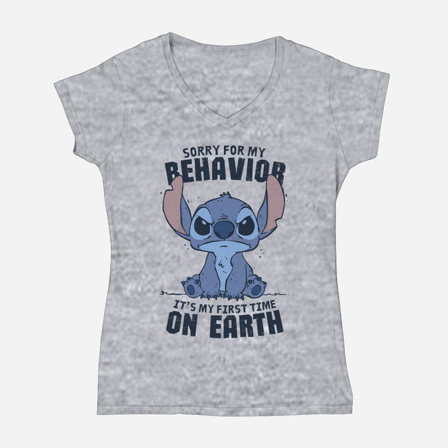 Sorry For My Behavior-Womens-V-Neck-Tee-GODZILLARGE