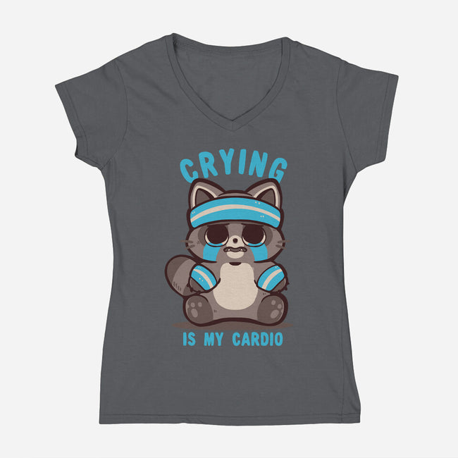 Crying Is My Cardio-Womens-V-Neck-Tee-TechraNova