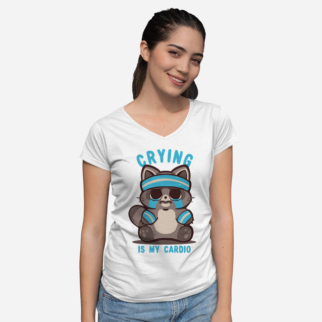 Crying Is My Cardio-Womens-V-Neck-Tee-TechraNova