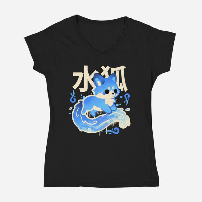 Water Kitsune-Womens-V-Neck-Tee-NemiMakeit