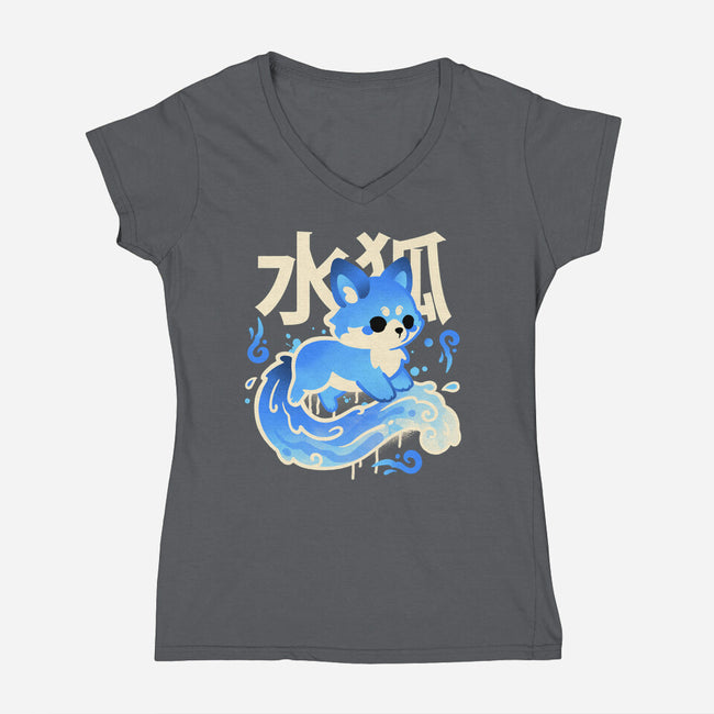Water Kitsune-Womens-V-Neck-Tee-NemiMakeit