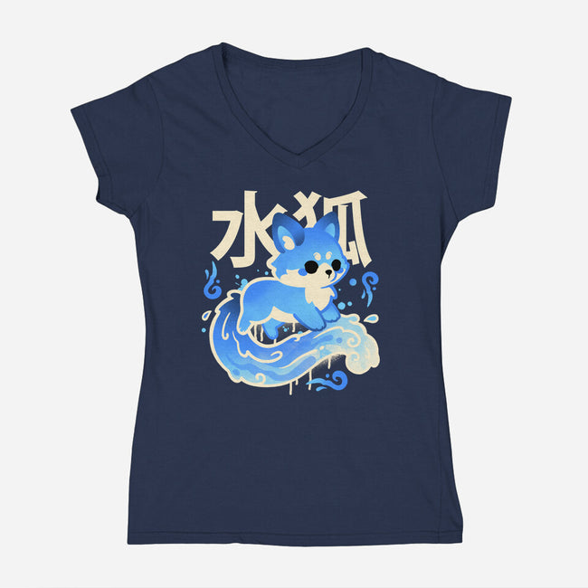 Water Kitsune-Womens-V-Neck-Tee-NemiMakeit