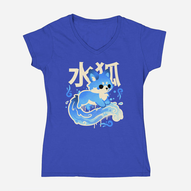 Water Kitsune-Womens-V-Neck-Tee-NemiMakeit