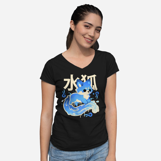 Water Kitsune-Womens-V-Neck-Tee-NemiMakeit
