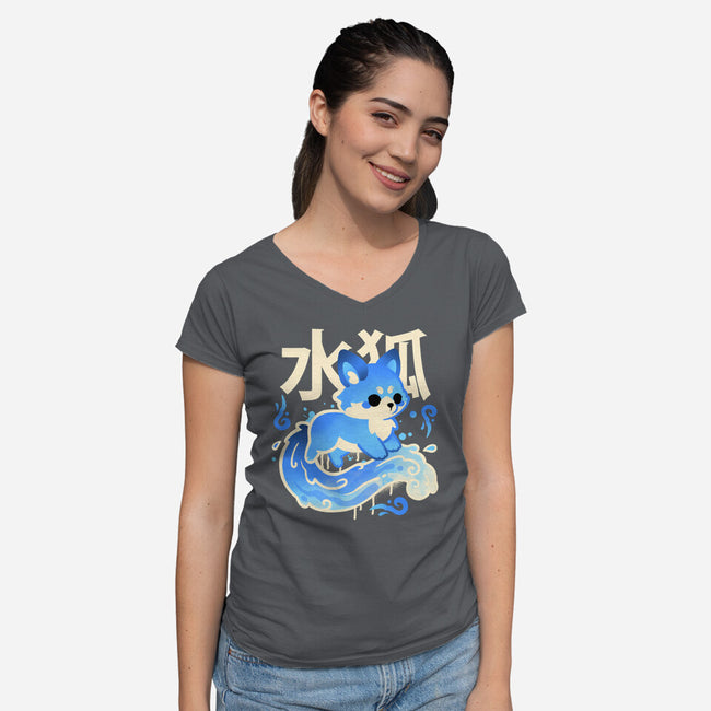 Water Kitsune-Womens-V-Neck-Tee-NemiMakeit