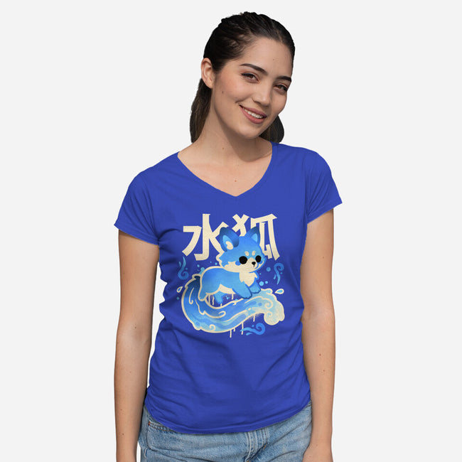 Water Kitsune-Womens-V-Neck-Tee-NemiMakeit