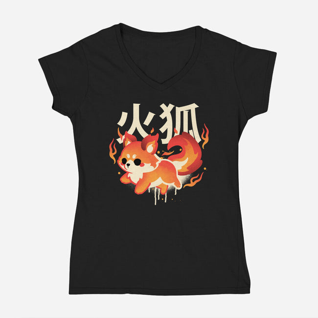 Fire Kitsune-Womens-V-Neck-Tee-NemiMakeit