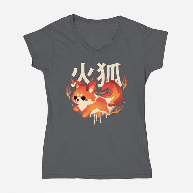 Fire Kitsune-Womens-V-Neck-Tee-NemiMakeit