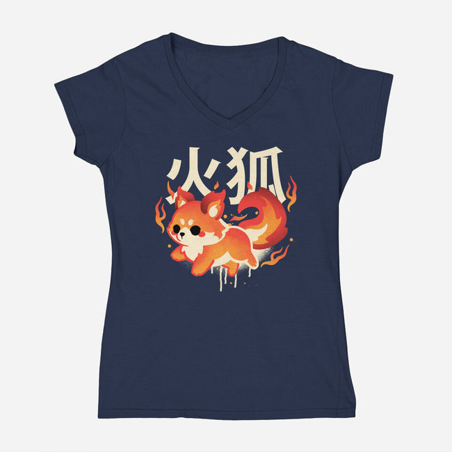 Fire Kitsune-Womens-V-Neck-Tee-NemiMakeit