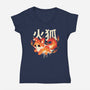 Fire Kitsune-Womens-V-Neck-Tee-NemiMakeit