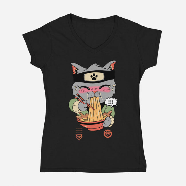 Intense Ramen Meowster-Womens-V-Neck-Tee-vp021