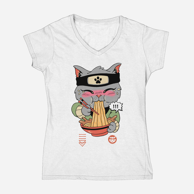 Intense Ramen Meowster-Womens-V-Neck-Tee-vp021