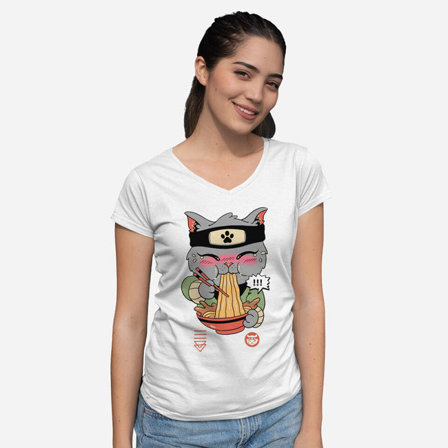 Intense Ramen Meowster-Womens-V-Neck-Tee-vp021