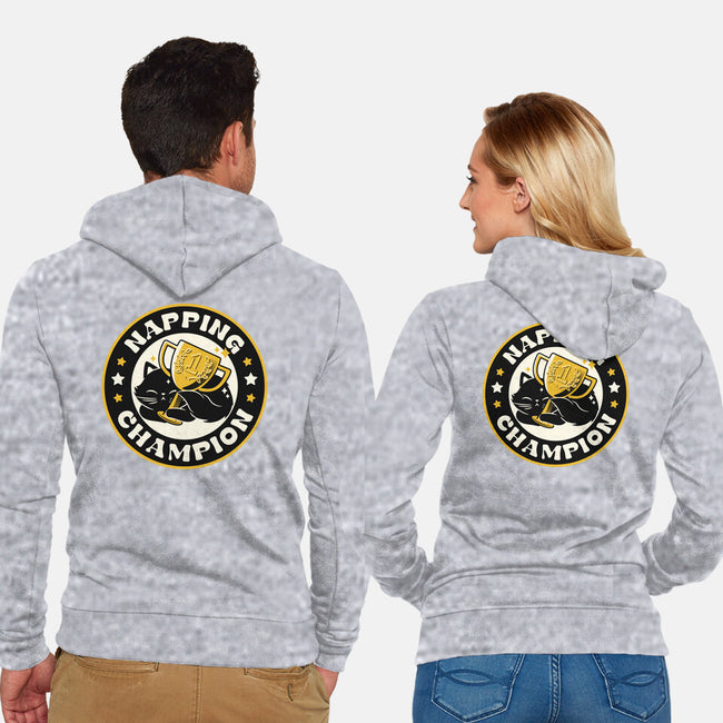Napping Champion Cat-Unisex-Zip-Up-Sweatshirt-tobefonseca