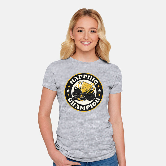 Napping Champion Cat-Womens-Fitted-Tee-tobefonseca