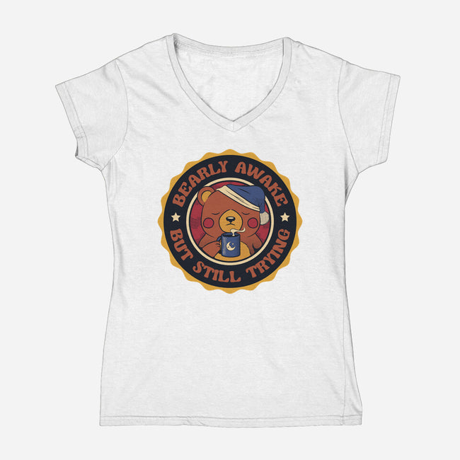 Bearly Awake But Still Trying Bear-Womens-V-Neck-Tee-tobefonseca