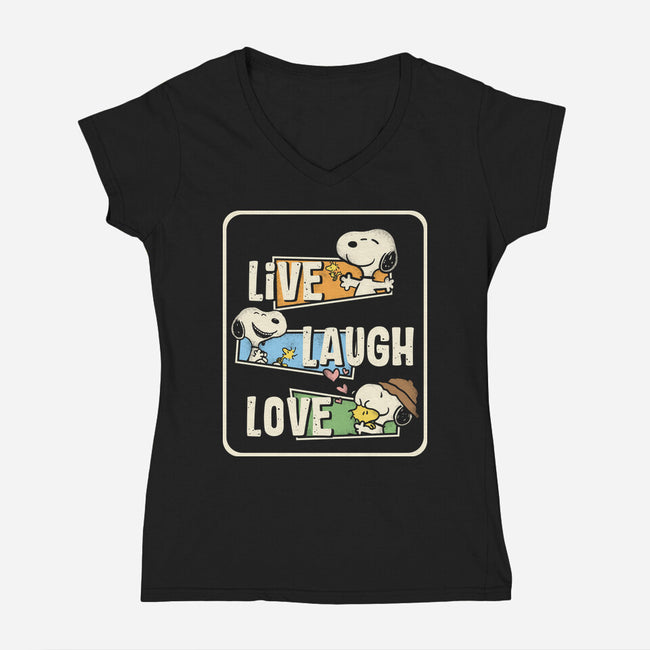 Snoopy Loves To Live And Laugh-Womens-V-Neck-Tee-turborat14