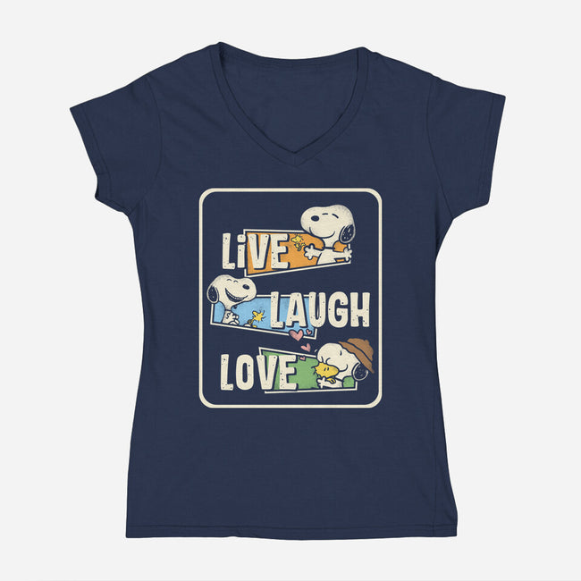 Snoopy Loves To Live And Laugh-Womens-V-Neck-Tee-turborat14