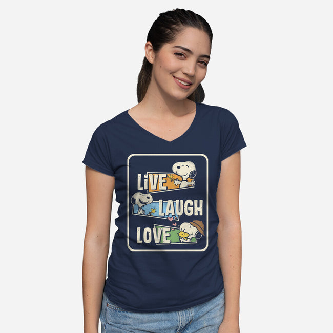 Snoopy Loves To Live And Laugh-Womens-V-Neck-Tee-turborat14