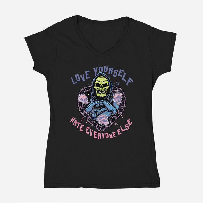 Love Yourself Hate Everyone Else-Womens-V-Neck-Tee-glitchygorilla