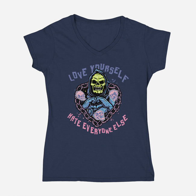 Love Yourself Hate Everyone Else-Womens-V-Neck-Tee-glitchygorilla