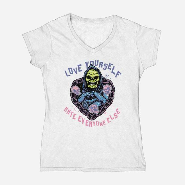 Love Yourself Hate Everyone Else-Womens-V-Neck-Tee-glitchygorilla