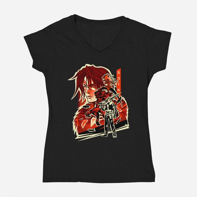 Gunblade Hero-Womens-V-Neck-Tee-hypertwenty
