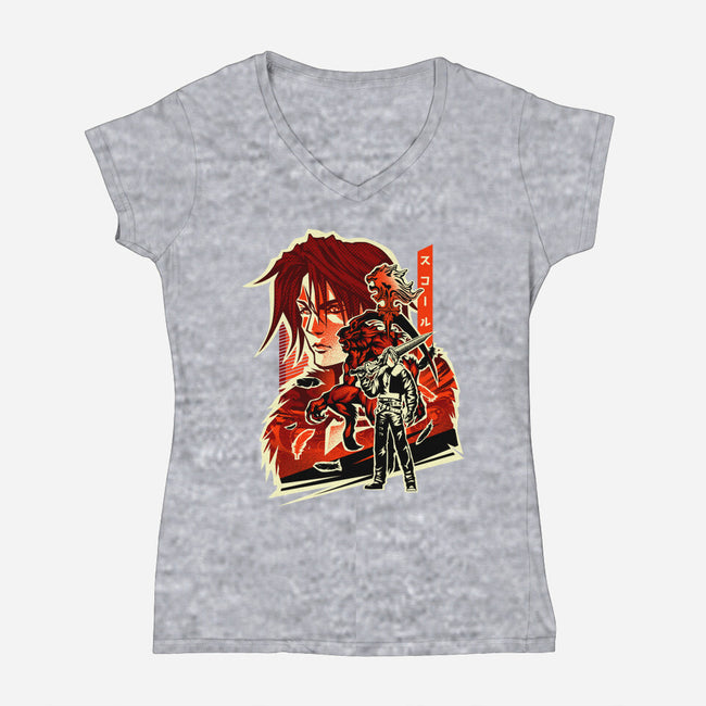 Gunblade Hero-Womens-V-Neck-Tee-hypertwenty