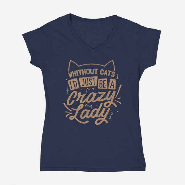Crazy Lady Without Cats-Womens-V-Neck-Tee-koalastudio