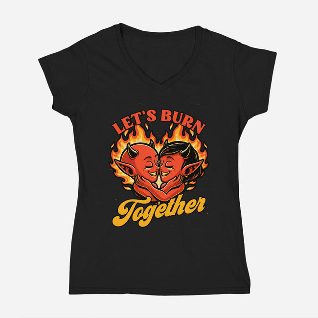 Valentines Burn Together-Womens-V-Neck-Tee-Studio Mootant