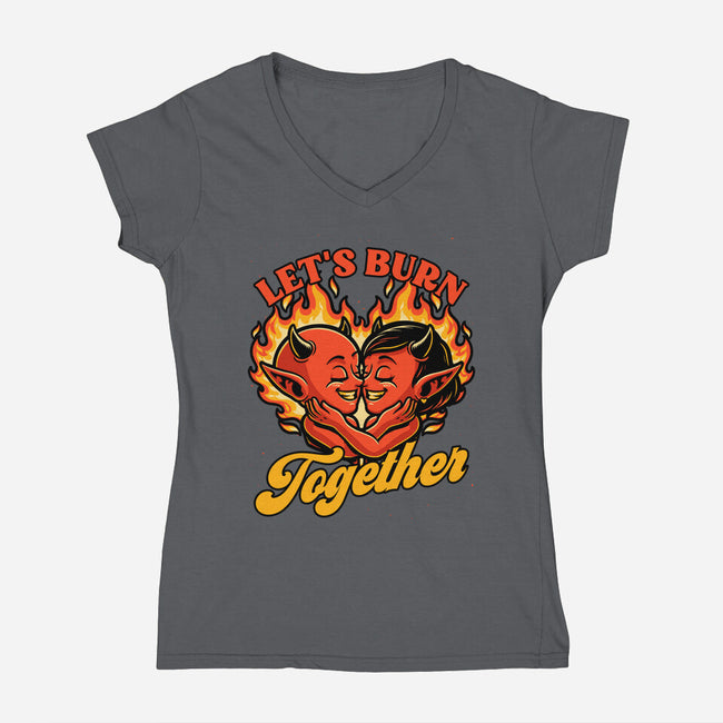 Valentines Burn Together-Womens-V-Neck-Tee-Studio Mootant