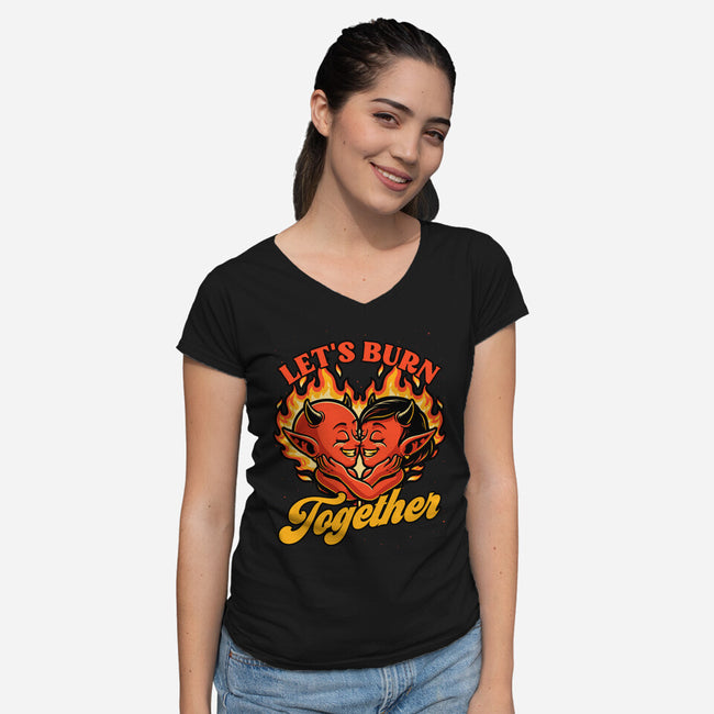Valentines Burn Together-Womens-V-Neck-Tee-Studio Mootant