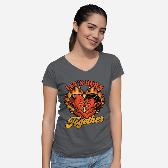 Valentines Burn Together-Womens-V-Neck-Tee-Studio Mootant