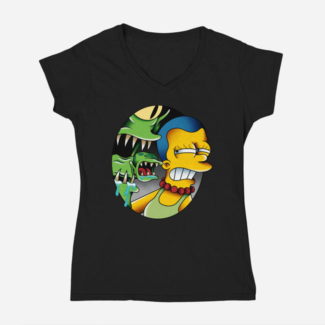 Bad Breath-Womens-V-Neck-Tee-Gooney Toons