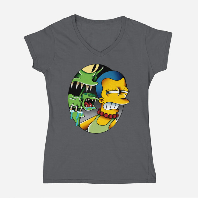 Bad Breath-Womens-V-Neck-Tee-Gooney Toons