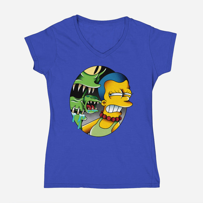 Bad Breath-Womens-V-Neck-Tee-Gooney Toons