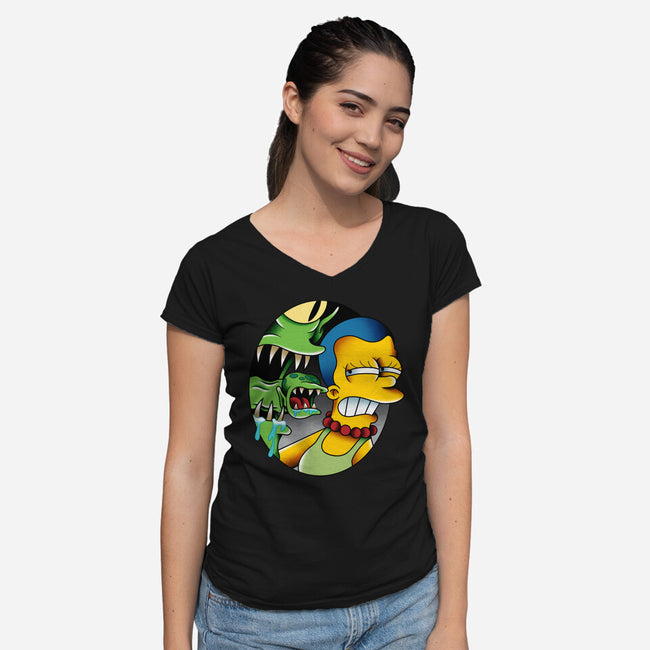 Bad Breath-Womens-V-Neck-Tee-Gooney Toons