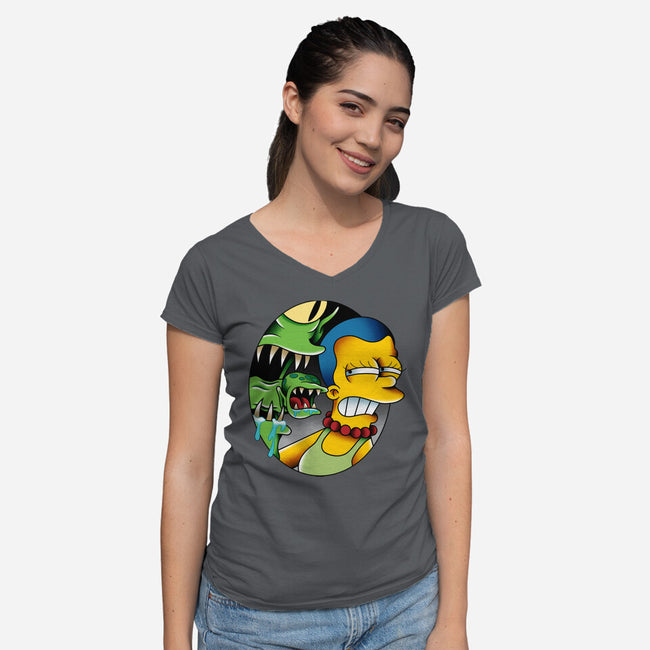 Bad Breath-Womens-V-Neck-Tee-Gooney Toons
