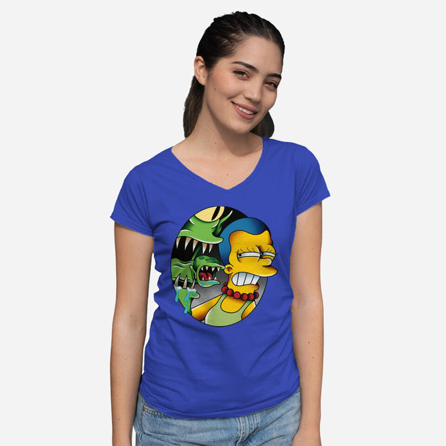 Bad Breath-Womens-V-Neck-Tee-Gooney Toons