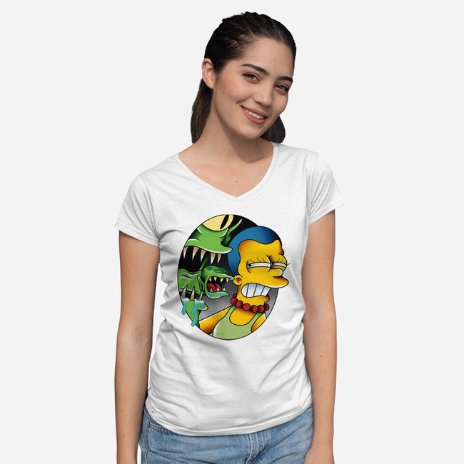 Bad Breath-Womens-V-Neck-Tee-Gooney Toons