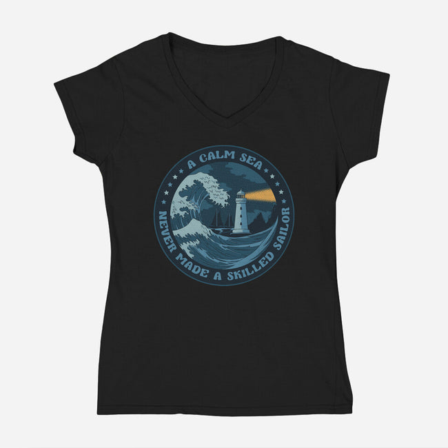 Calm Sea-Womens-V-Neck-Tee-tobefonseca