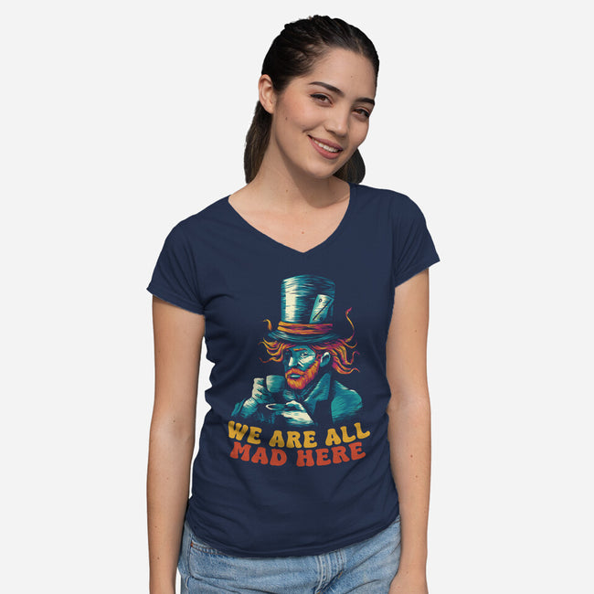 We Are All Mad Here Van Gogh-Womens-V-Neck-Tee-tobefonseca