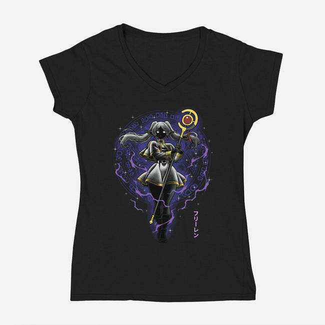 The Eternal Mage Shadow Line-Art-Womens-V-Neck-Tee-Astrobot Invention
