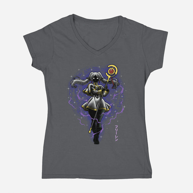 The Eternal Mage Shadow Line-Art-Womens-V-Neck-Tee-Astrobot Invention