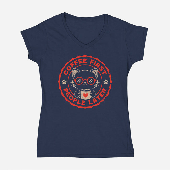 Coffee First People Later-Womens-V-Neck-Tee-koalastudio